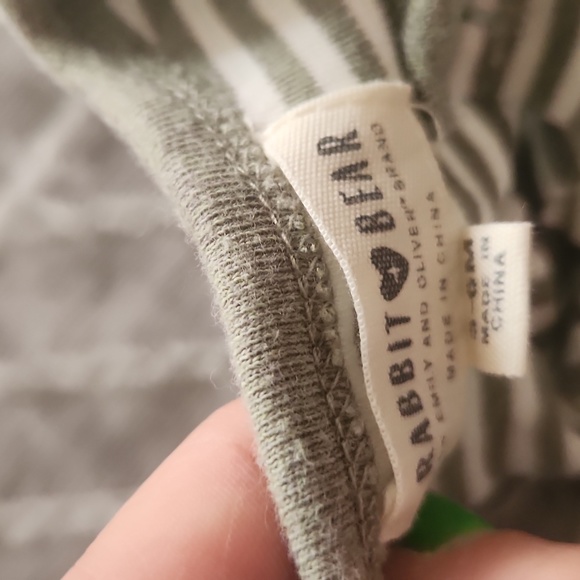 RABBIT + BEAR Green and White Striped Buttoned Onesie with Matching Hat - Picture 2 of 2